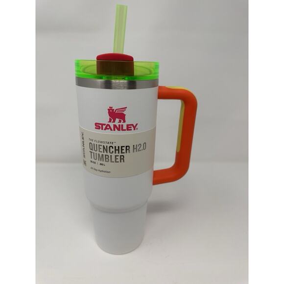 Stanley 30 oz WHITE NEON Quencher Blacklight Glow Tumbler Stainless Steel NWT